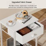 White Nightstands Set of 2 with Fabric Drawers