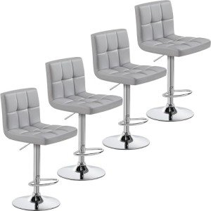 Set of 4 Adjustable PU Leather Bar Stools