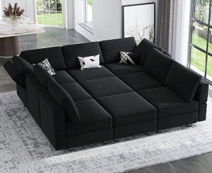 Belffin Velvet Modular Sectional Sofa with Ottomans