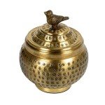 Brass Hammered Metal Container with Bird Finial