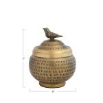 Brass Hammered Metal Container with Bird Finial