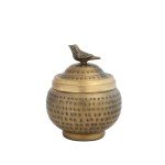 Brass Hammered Metal Container with Bird Finial