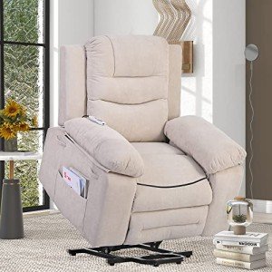 Beige Power Lift Recliner with Massage & Heat