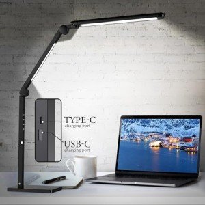 Adjustable LED Desk Lamp with USB Charging - Black
