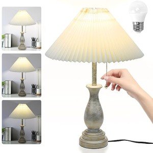 Dimmable Farmhouse Table Lamp with Pull Chain