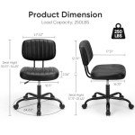 Compact Ergonomic Armless Office Desk Chair - Black
