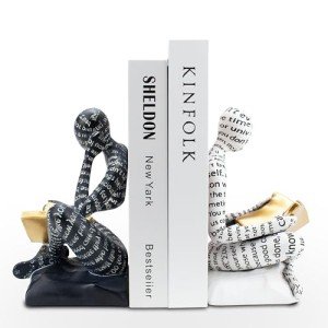 Sturdy Black & White Decorative Bookends for Shelves