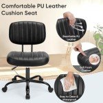 Compact Ergonomic Armless Office Desk Chair - Black