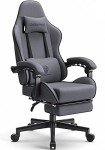 Ergonomic Dark Grey Gaming Chair with Massage Footrest