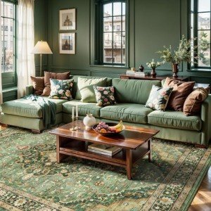 Boho Green 5x7 Washable Area Rug