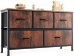 Rustic Brown 5-Drawer Fabric Dresser for Storage