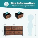 Rustic Brown 5-Drawer Fabric Dresser for Storage