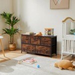 Rustic Brown 5-Drawer Fabric Dresser for Storage