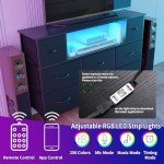 Stylish Black Dresser with LED Lights and Outlets