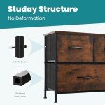 Rustic Brown 5-Drawer Fabric Dresser for Storage