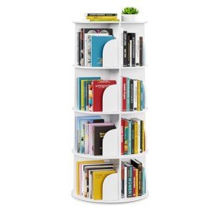 4-Tier Rotating Bookshelf Tower in White