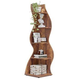 Tribesigns Rustic 5-Tier Corner Bookshelf – Brown