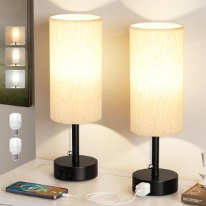 Fenmzee Set of 2 Nightstand Lamps with USB Port