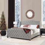Marcella King Upholstered Headboard Bed Set - Silver Grey