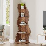 Tribesigns Rustic 5-Tier Corner Bookshelf – Brown