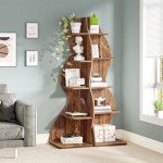 Tribesigns Rustic 5-Tier Corner Bookshelf – Brown
