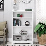 White 4-Tier Adjustable Bookcase with Storage Shelves