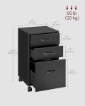 VASAGLE 3-Drawer Mobile File Cabinet – Ink Black
