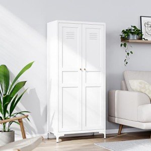 61" White Metal Storage Cabinet with Adjustable Shelves
