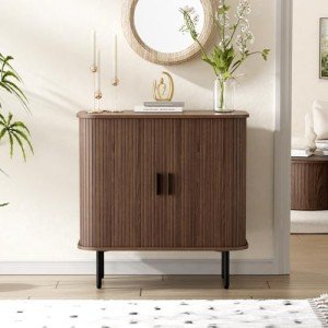 Walnut Buffet Sideboard with Sliding Doors