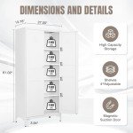 61" White Metal Storage Cabinet with Adjustable Shelves