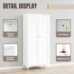 61" White Metal Storage Cabinet with Adjustable Shelves