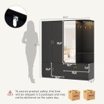Modern Black Wardrobe Closet with Mirror & Lights