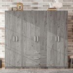Spacious 6-Door Gray Wardrobe Closet Armoire