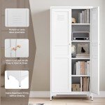 61" White Metal Storage Cabinet with Adjustable Shelves