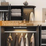 Modern Black Wardrobe Closet with Mirror & Lights