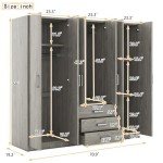 Spacious 6-Door Gray Wardrobe Closet Armoire