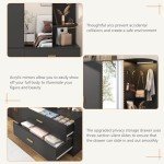 Modern Black Wardrobe Closet with Mirror & Lights