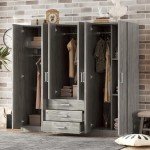 Spacious 6-Door Gray Wardrobe Closet Armoire