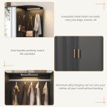 Modern Black Wardrobe Closet with Mirror & Lights
