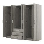 Spacious 6-Door Gray Wardrobe Closet Armoire