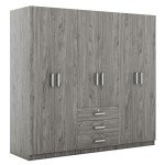 Spacious 6-Door Gray Wardrobe Closet Armoire