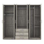 Spacious 6-Door Gray Wardrobe Closet Armoire