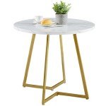 VECELO Round Dining Table with Wood Grain Finish