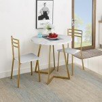 VECELO Round Dining Table with Wood Grain Finish