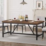 Rustic Brown Large Dining Table for 6-8 People