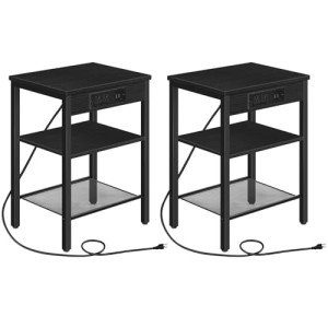 HOOBRO Set of 2 Charging End Tables, Black