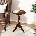 Vintage Round Wooden End Table in Dark Brown