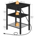 HOOBRO Set of 2 Charging End Tables, Black