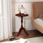Vintage Round Wooden End Table in Dark Brown
