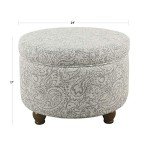 Gray Floral Upholstered Round Storage Ottoman